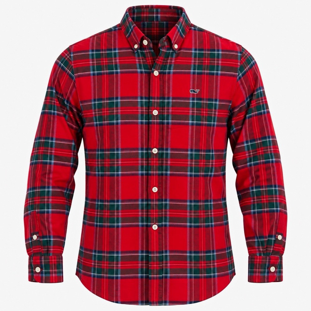 Vineyard Vines Plaid Tartan Flannel Cotton Button Down Long Sleeve Shirt M Teens